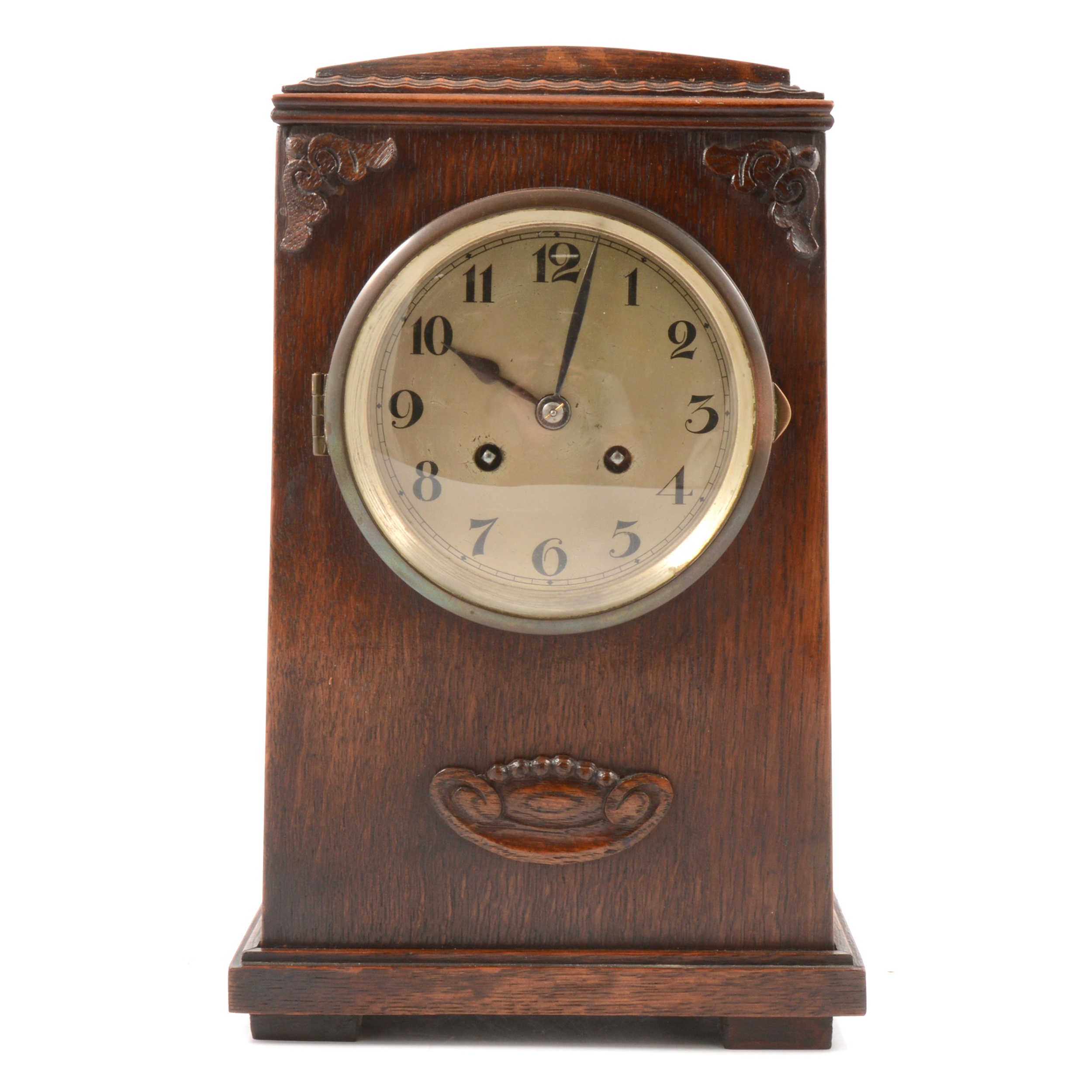 Lot 187 Edwardian oak mantel clock