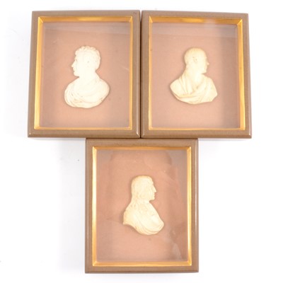 Lot 109 - Three wax busts of Classical figures, framed.