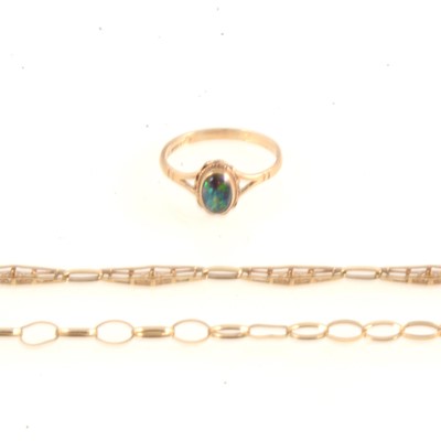 Lot 198 - 9 carat gold necklace, bracelet and opal triplet ring.
