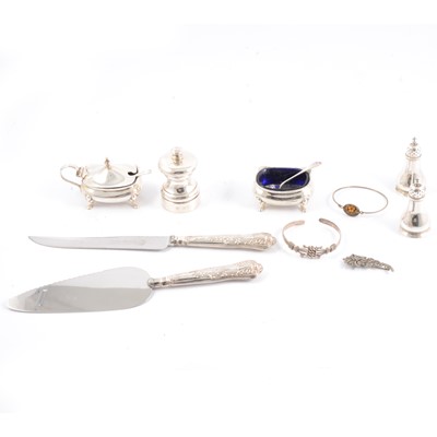 Lot 244 - Silver peppermill, C J Vander Ltd, London 1989 and other silver, white metal and plated items.