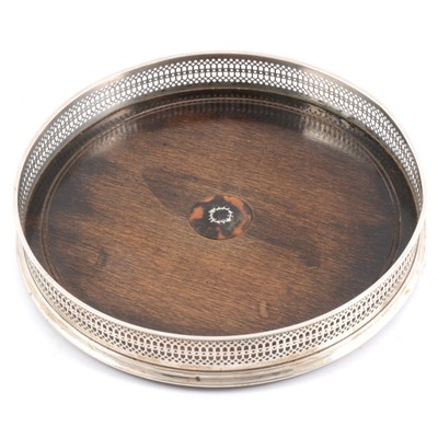 Lot 238 - Silver-rimmed wooden and tortoiseshell tray, Whitehall Silver & Plate Co, London 1992.