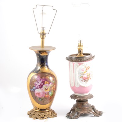 Lot 81 - French porcelain table lamp, and a porcelain vase-shaped table lamp.