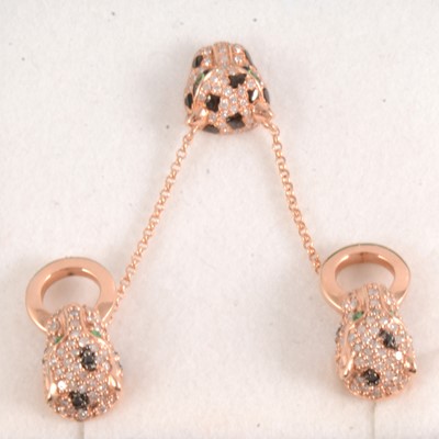 Lot 196 - Effy - Panther design rose gold and diamond pendant with similar door knocker earrings.