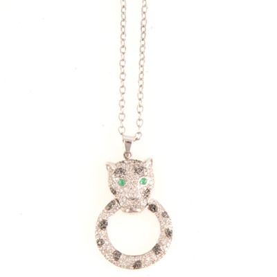 Lot 201 - Effy - Panther design pendant et with diamonds and emerald.