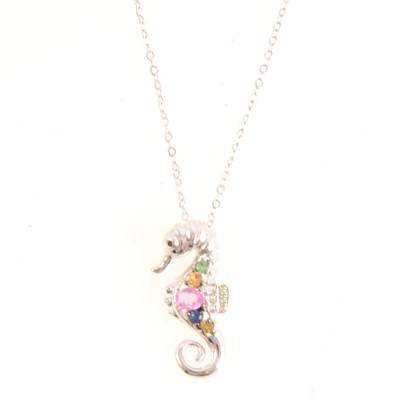 Lot 202 - Effy - Watercolour collection seahorse pendant set with pink sapphire.