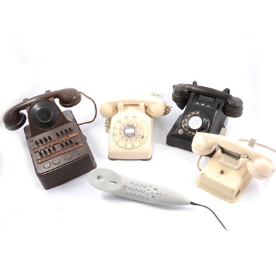 Lot 150 - Five Bakelite and plastic telephones