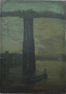 Lot 95 - Follower of James Abbott McNeill Whistler, Nocturne; Blue and Gold - Old Battersea Bridge