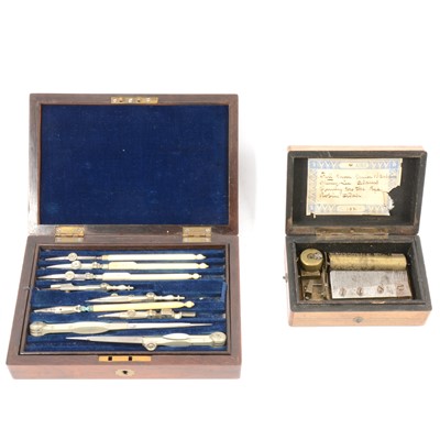 Lot 91 - Metal and ivory mounted drawing set, marked Army & Navy, and a small musical box