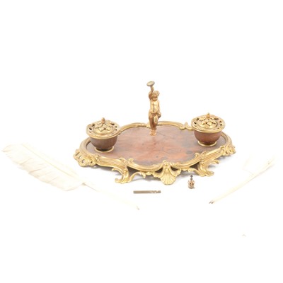 Lot 135 - French gilt metal and parquetry desk stand