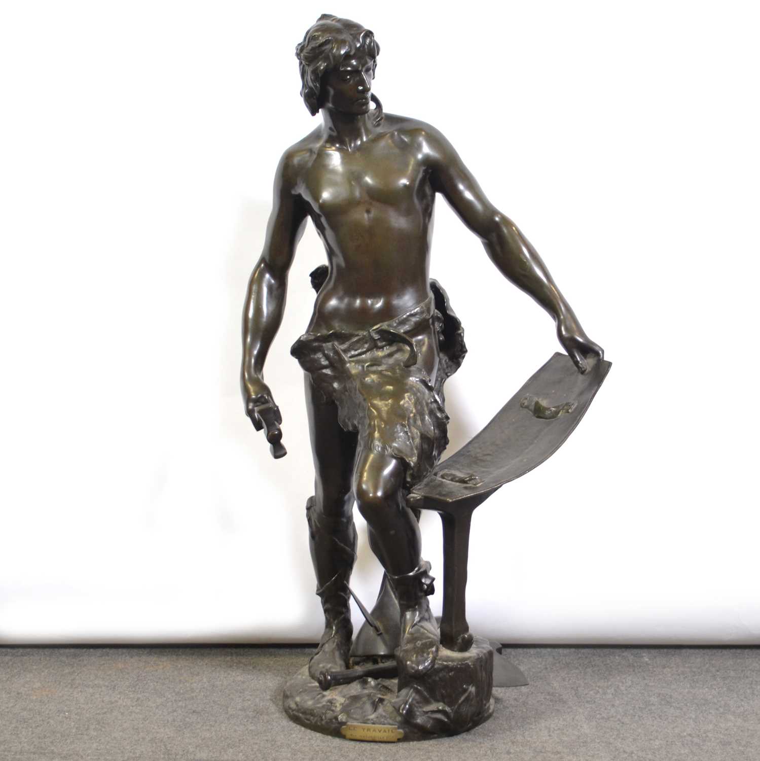 Lot 125 - A Masjouille le Travail, large bronze figure of a blacksmith