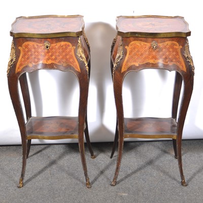 Lot 271 - Pair of Louis XV style rosewood, kingwood and marquetry bedside stands.