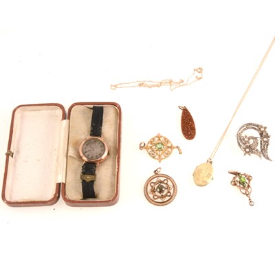 Lot 192 - Vintage wrist watch, pendants, brooch.