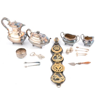 Lot 137 - Silver-plated teaset, 830 standard condiments, white metal bowl and other silver and plated wares.