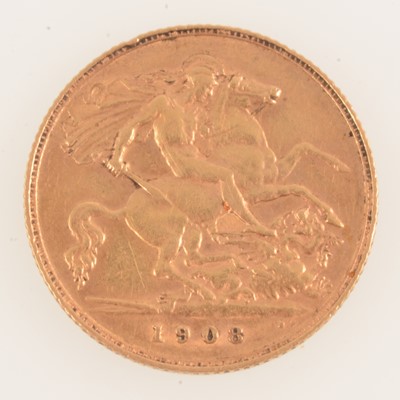 Lot 183 - Gold Half Sovereign, Edward VII, 1908.