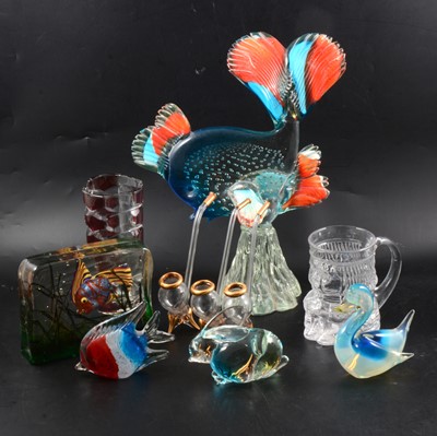 Lot 33 - Murano Aquarium block, Murano style fish, and other decorative glasswares.