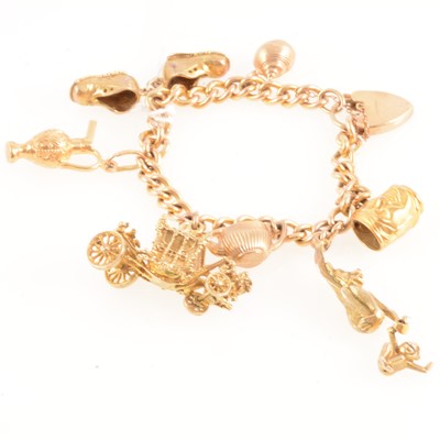 Lot 189 - 9 carat gold charm bracelet and charms.
