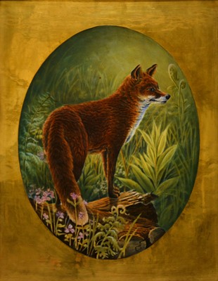 Lot 68 - Malcolm D Johnson, The Fox, hand-painted porcelain plaque