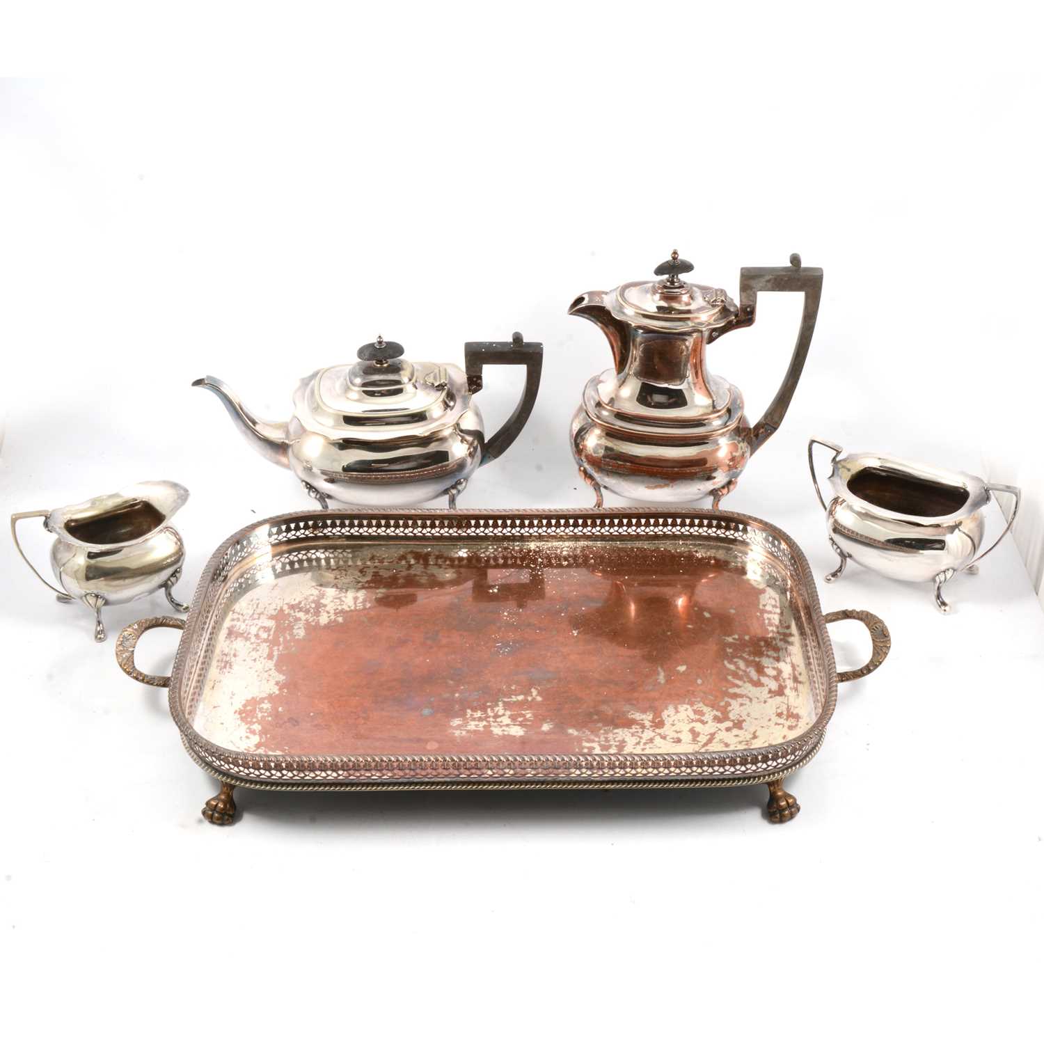 Lot 227 - Silver plated four piece tea set on a tray