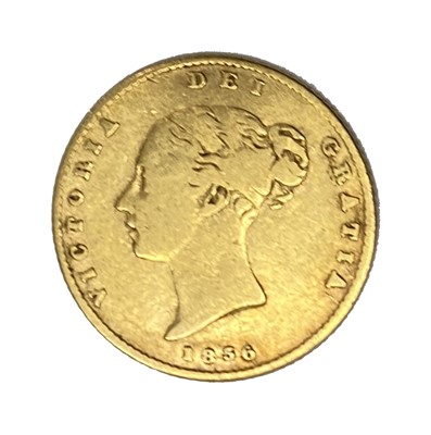 Lot 102 - Queen Victoria gold half Sovereign coin, 1856