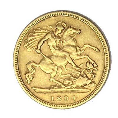 Lot 103 - Queen Victoria gold half Sovereign coin, 1894