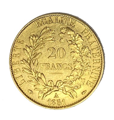 Lot 115 - French Republic 20 Franc gold coin, 1851