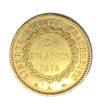 Lot 118 - French Republic 20 Franc gold coin, 1875