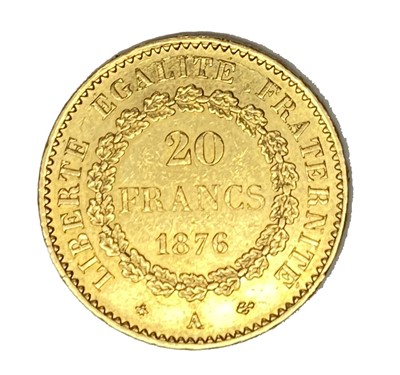 Lot 119 - French Republic 20 Franc gold coin, 1876
