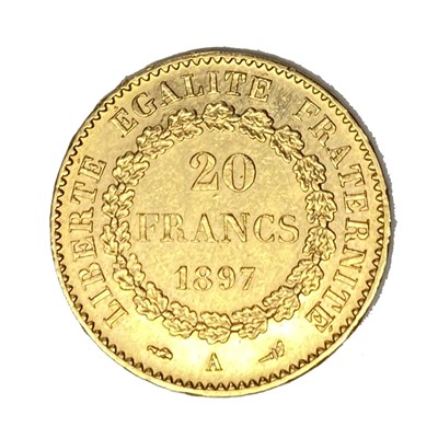 Lot 122 - French Republic 20 Franc gold coin, 1897