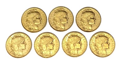 Lot 123 - French Republic, seven 20 Franc gold coins, 1904