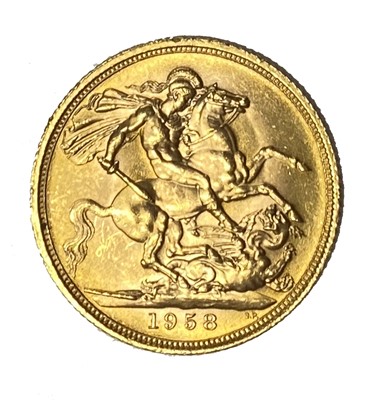 Lot 61 - Elizabeth II gold Sovereign coin, 1958