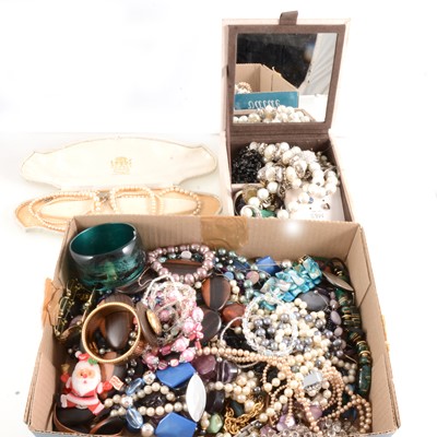 Lot 219 - Costume jewellery bead necklaces, bracelet, bangles. brooches.