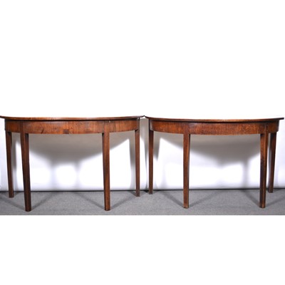 Lot 391 - Pair of George III mahogany demilune console tables and an oak gateleg table