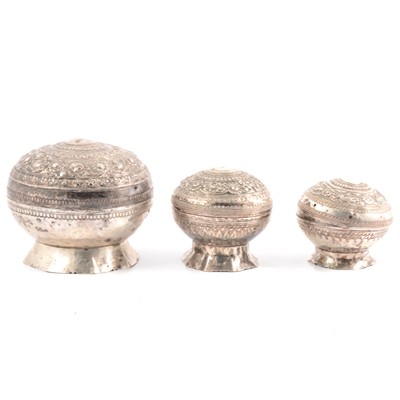 Lot 146 - Set of graduating Eastern white metal covered bowls.