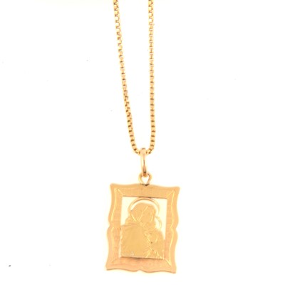 Lot 209 - Madonna and child pendant and chain, testing as gold.
