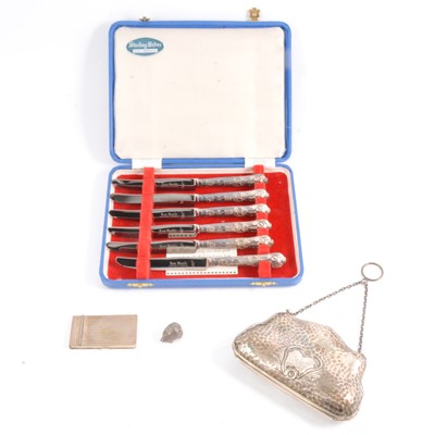 Lot 136 - Silver purse, John Gilbert & Co, Birmingham 1906, and other silver items.