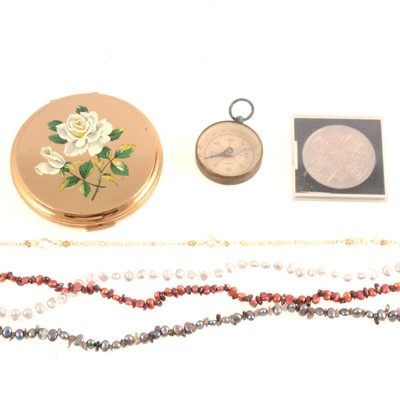 Lot 214 - Pearl necklaces, powder compact, compass, Coronation Crown