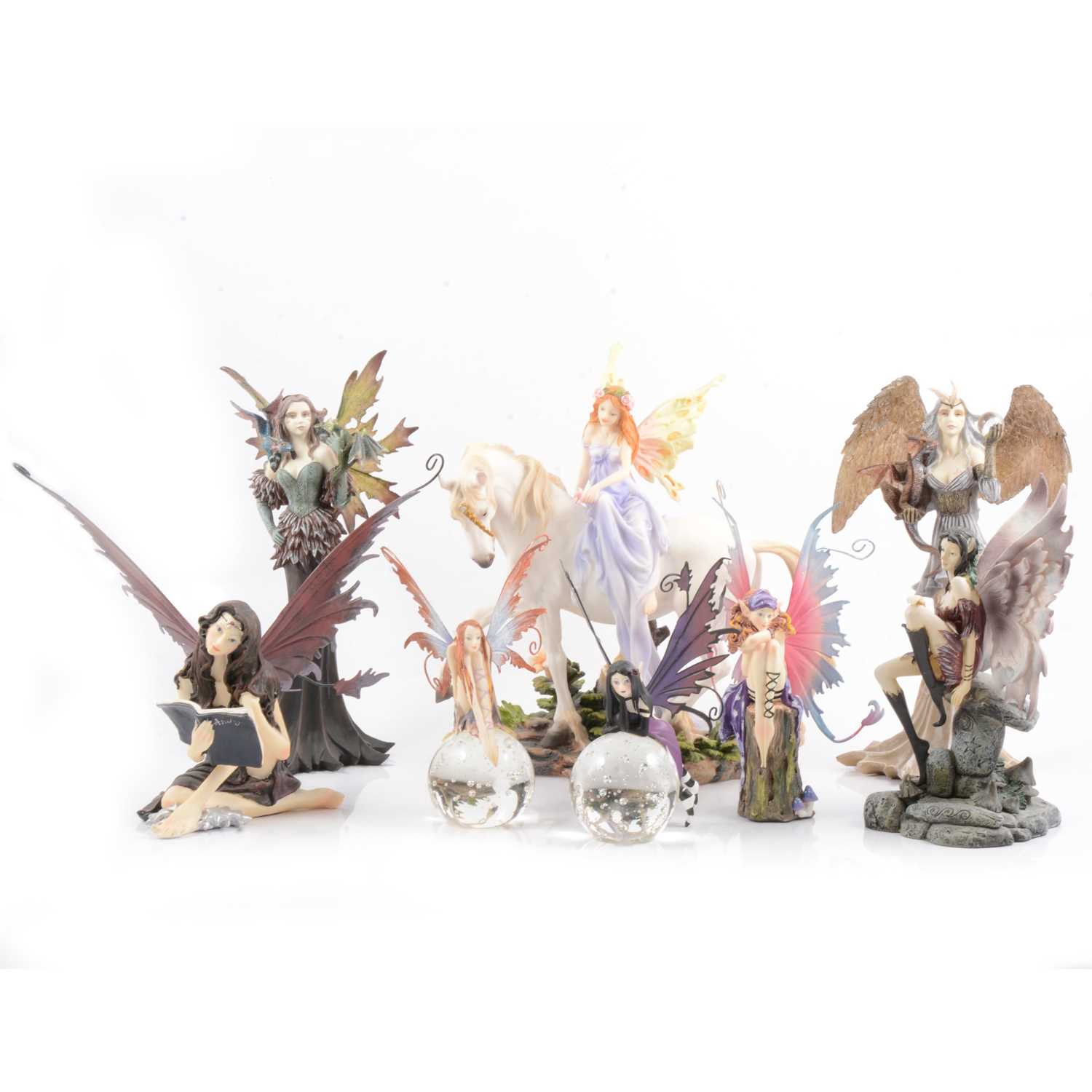 Lot 20 - Nemesis Now fairy figures and glass paperweights.