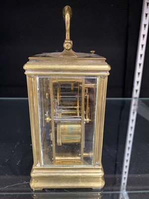 Lot 119 - Brass carriage clock by Drocourt, gorge case