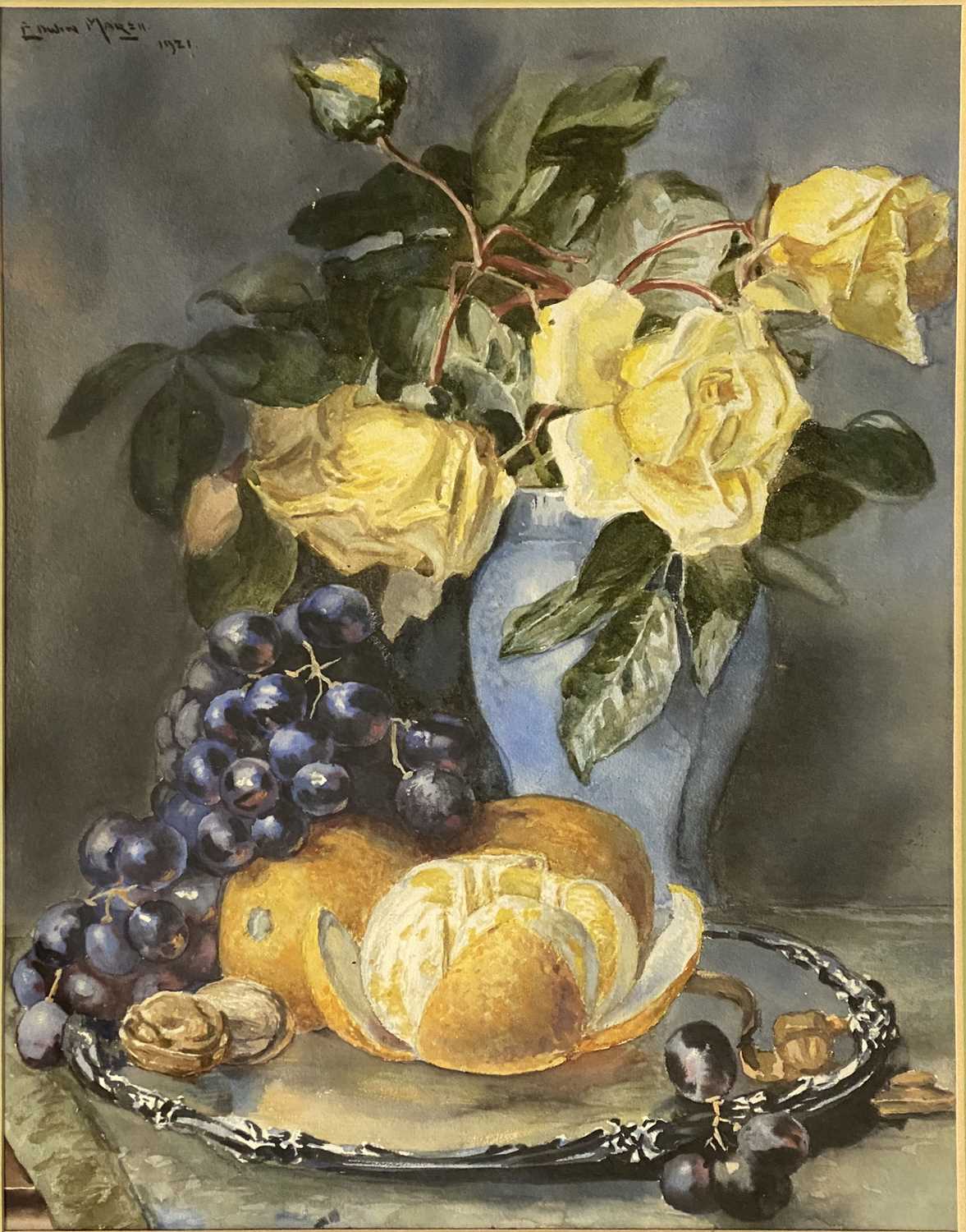 Lot 470 - Edwin Marsh, Still life of flowers and fruit