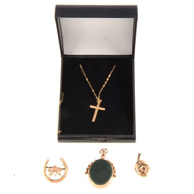 Lot 194 - Cross and chain, fob, brooch and locket.