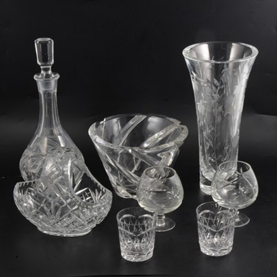 Lot 56 - Large crystal 'Fuchsia' pattern vase, Tyrone Crystal decanter, and other cut glass tableware.