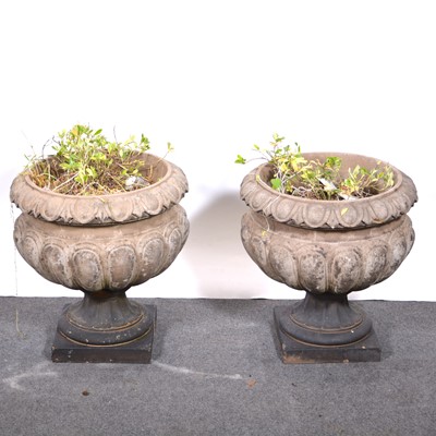 Lot 412 - Pair of reconstituted stone garden urns