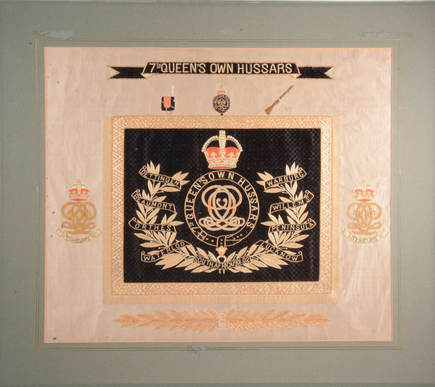 Lot 87 - 7th Queen's Hussars embroidered silk panel