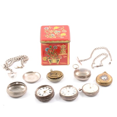 Lot 316 - Collection of pocket watches and parts, silver watch chains