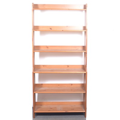 Lot 399 - Open pine waterfall six shelf bookcase.