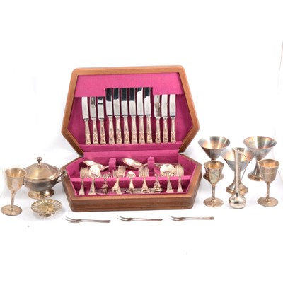 Lot 94 - Silver-plated canteen of King's pattern cutlery, trays and goblets.