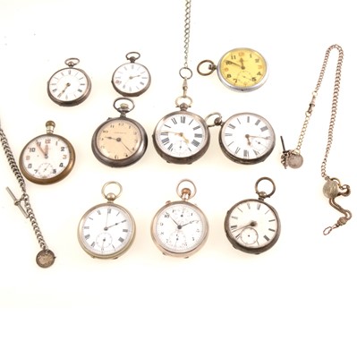 Lot 315 - Ten silver and nickel pocket watches, and chains