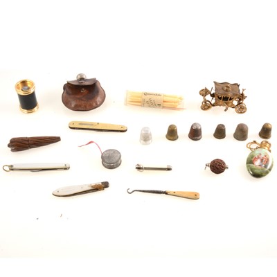 Lot 259 - Vintage collectables, tape measures, fruit knives, perfume bottle