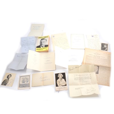 Lot 99 - Political and entertainment interest - Autographs of Enoch Powell, Lord Dalton, Hughie Green and others.