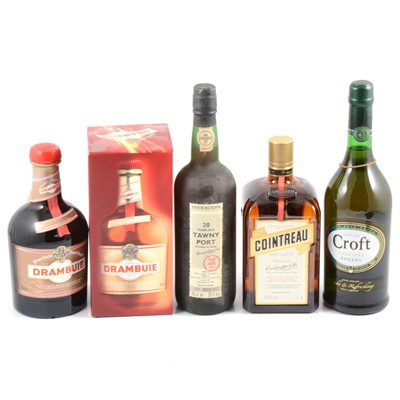 Lot 301 - Three bottles of spirits and a bottle of Port.